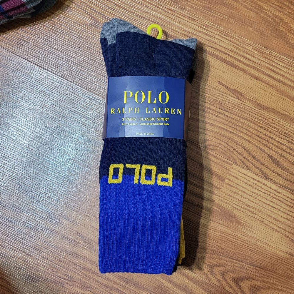 Polo Ralph Lauren Classic Sport Crew Sock 3-Pack Pair Yellow Navy Royal Blue - Picture 3 of 10